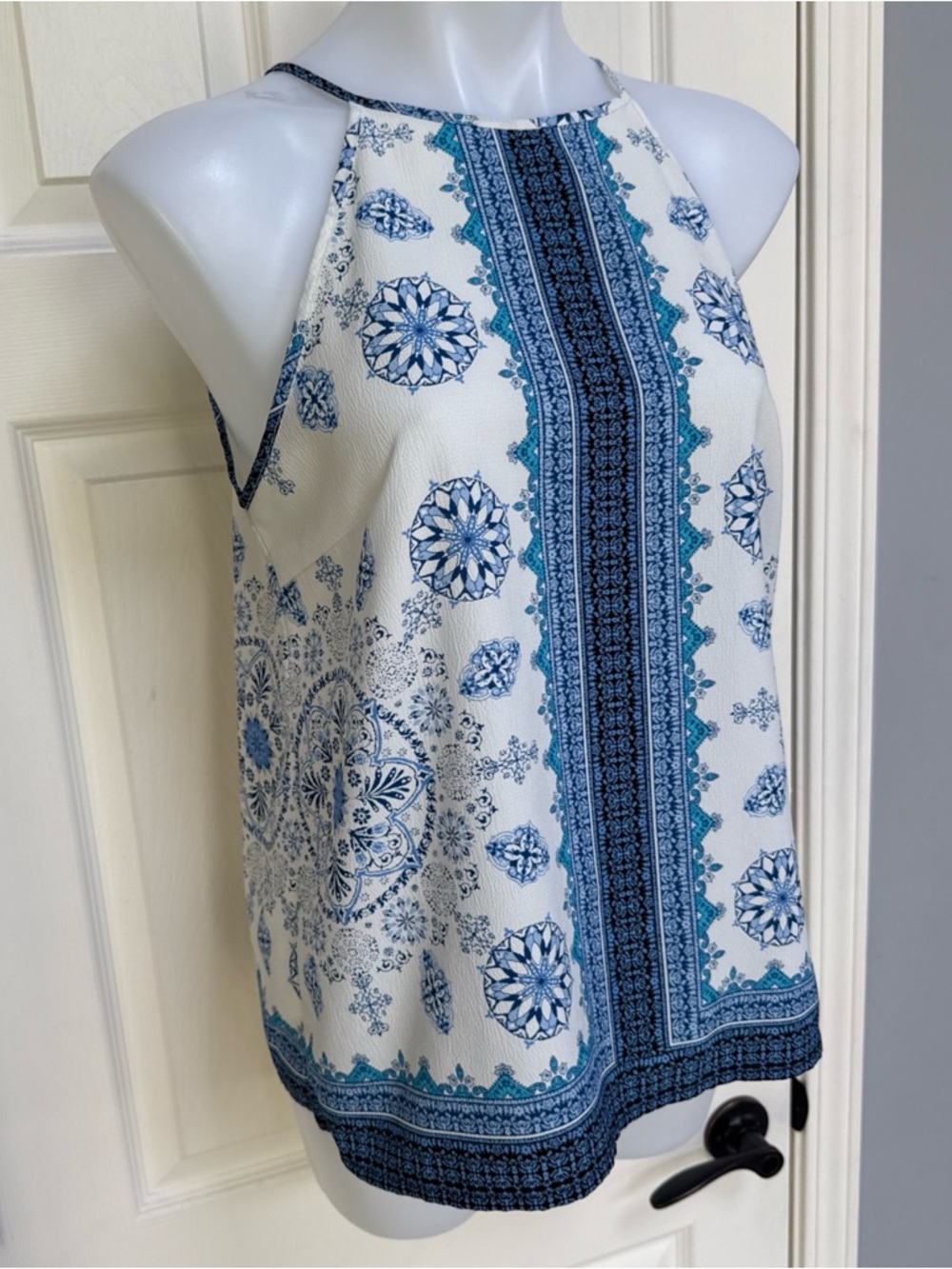 Mine Womens High Neck Halter Tank Top Western Floral Paisley Handkerchief sz M